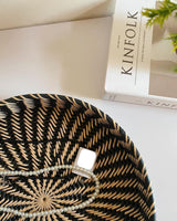 Woven Black Round Rattan Basket Tray