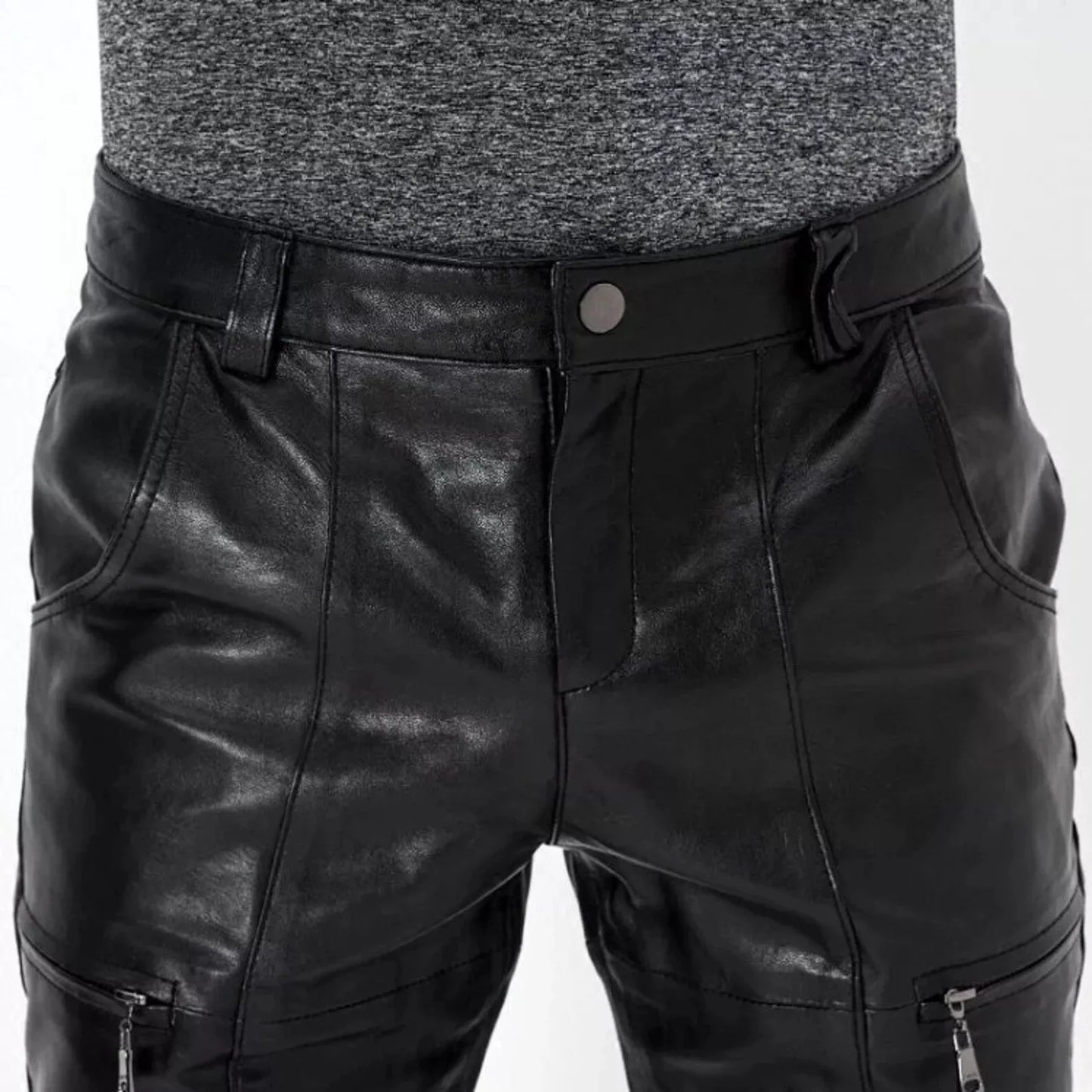 Men's Genuine Leather Black Pants Trouser