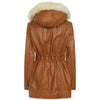 Women's fur hood tan sheepskin leather jacket coat