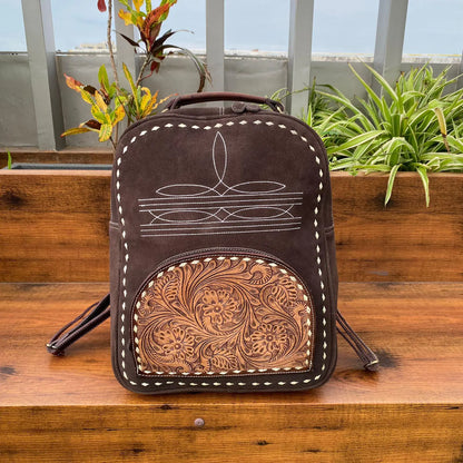 Cowhide Suede Backpack With Tooled Pockets