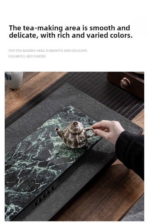 Natural Black Gold Stone Tea Tray With Drainage