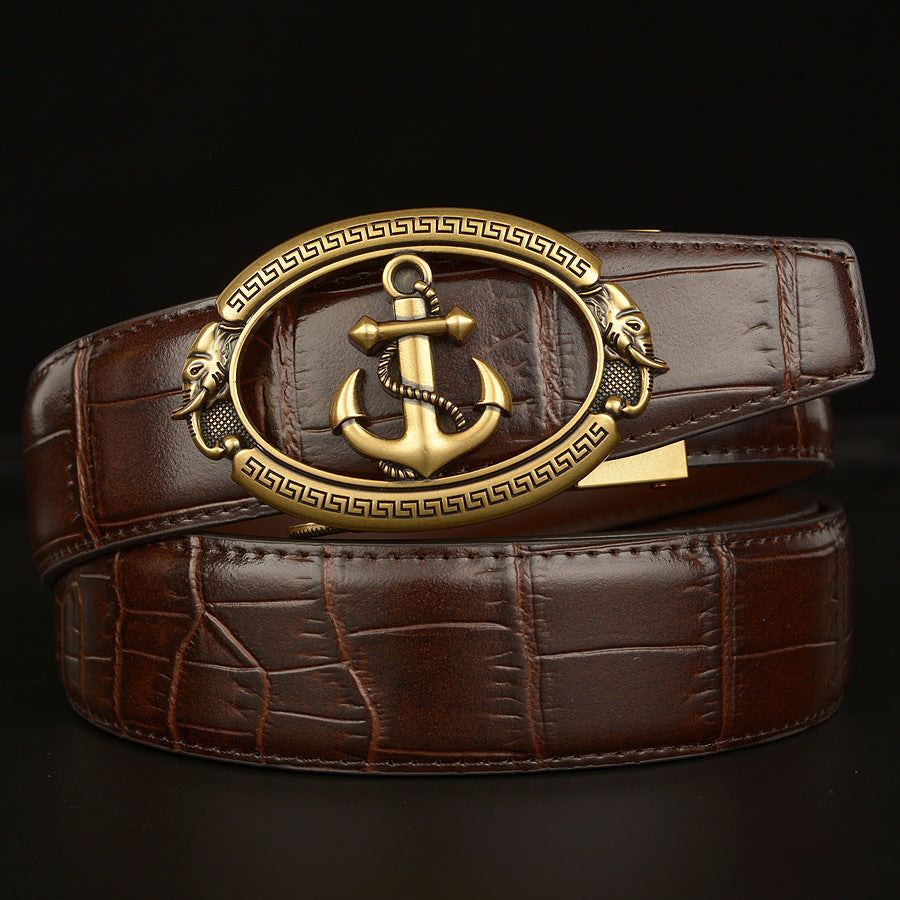 Men’s Leather Belt with Anchor Buckle Western Nautical Style