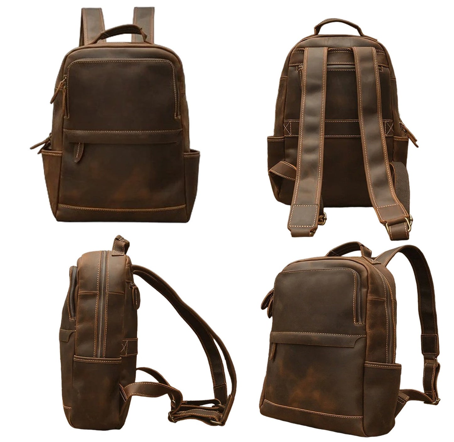 Brown leather backpack men