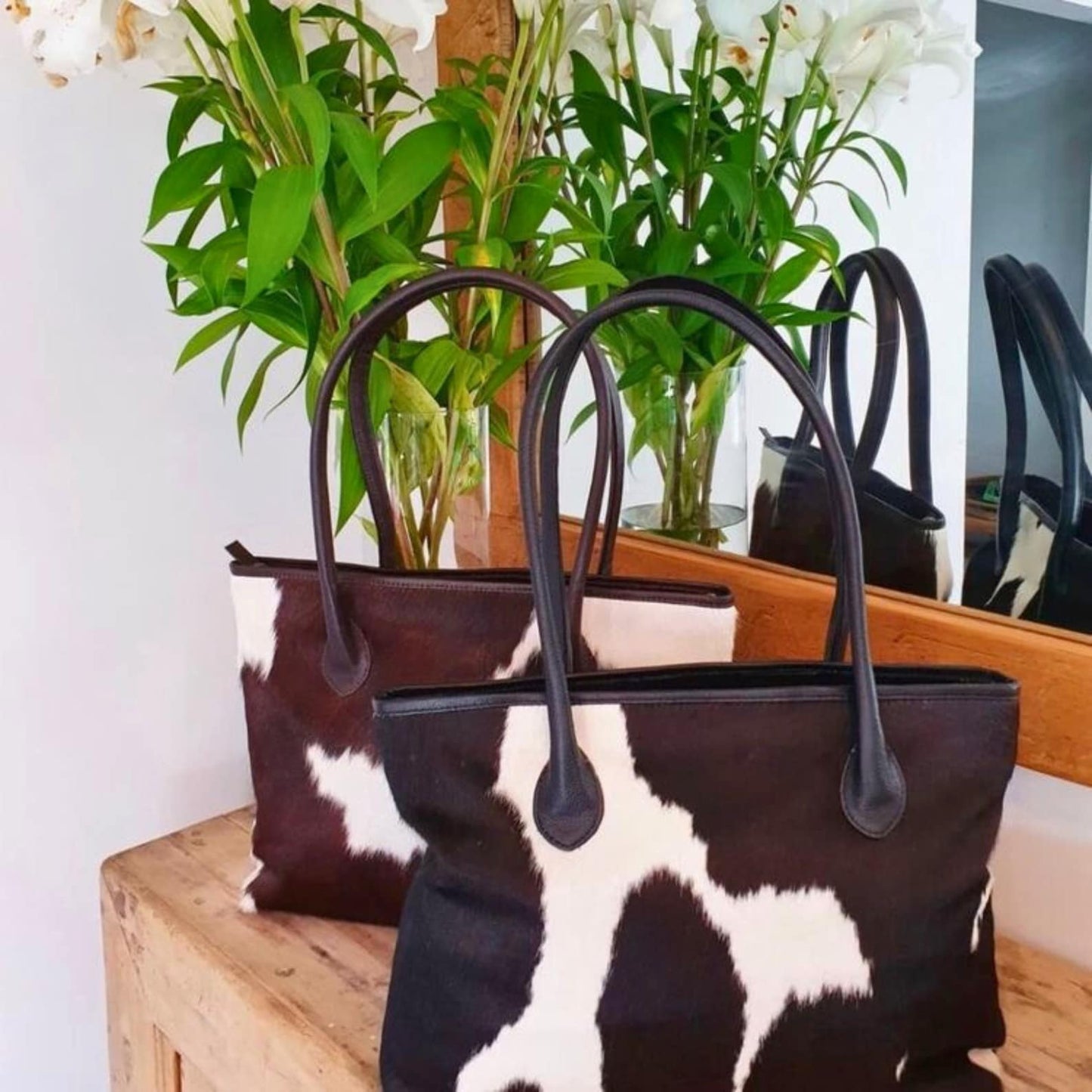 Dark Brown Real Cowhide Tote Bag