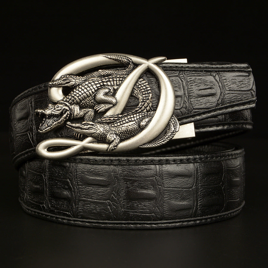 Men’s Leather Belt with Intertwined Crocodile Buckle