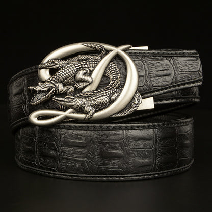 Men’s Leather Belt with Intertwined Crocodile Buckle