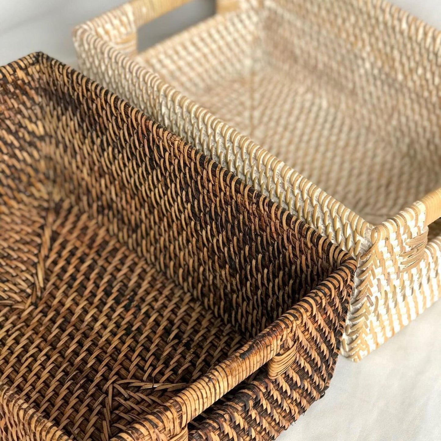 Rectangular Rattan storage basket with lid And handle