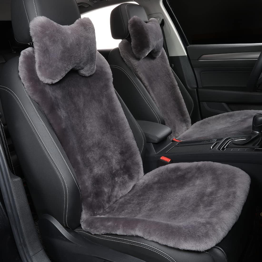 Genuine Sheepskin Car Seat Cover with Detachable Backrest and Headrest
