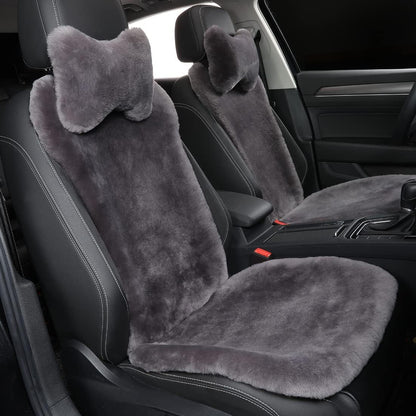 Genuine Sheepskin Car Seat Cover with Detachable Backrest and Headrest