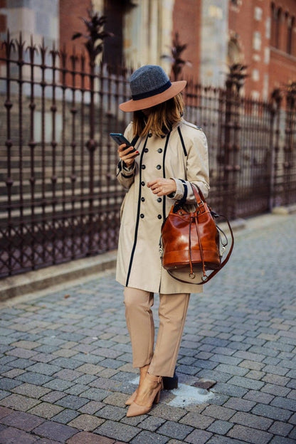 Real Leather Bucket Bag