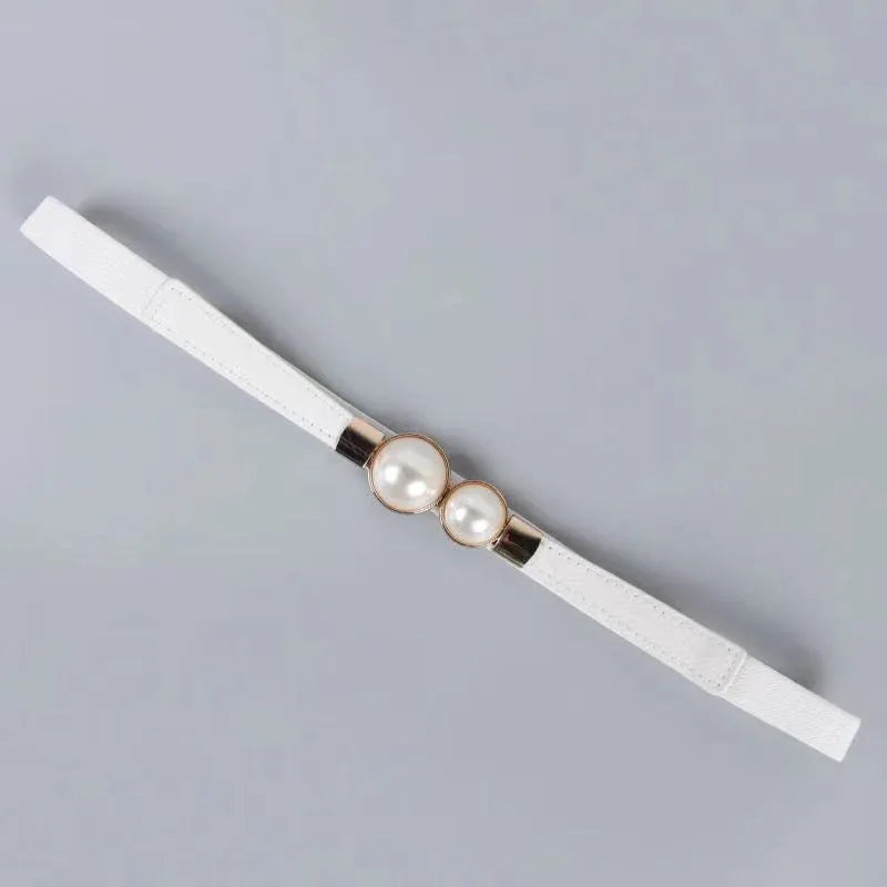 Pearl buckle thin waist belt for women 3