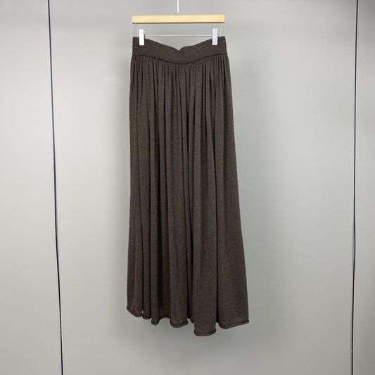 Women Wool Knit Midi Skirt Brown Elastic Waist Pleated Wool Skirt