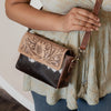 Genuine Cowhide Crossbody Bag With Tooled Leather