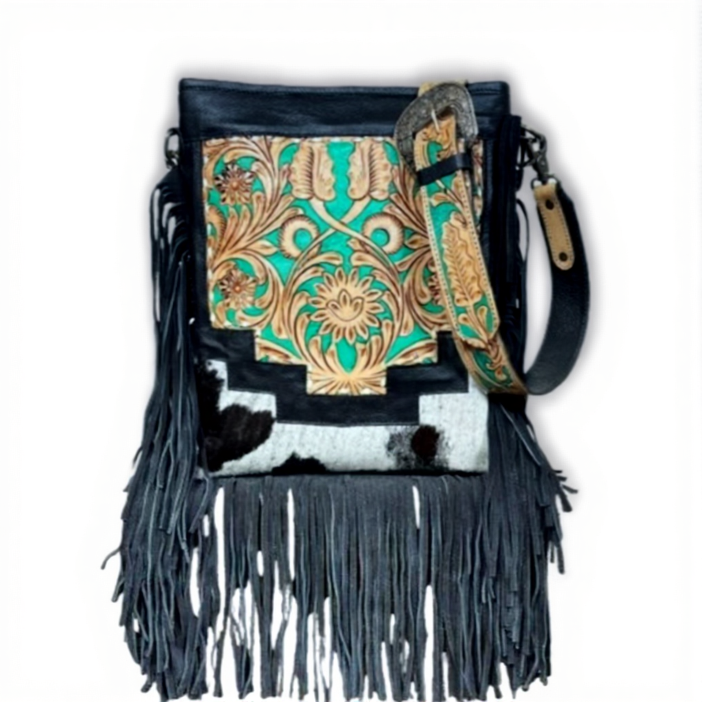 Luxury fringe cowhide leather crossbody bag
