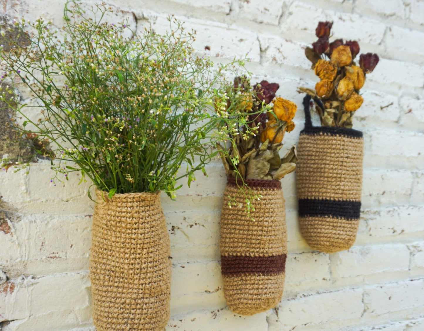 Jute Crochet hanging basket for dried flowers