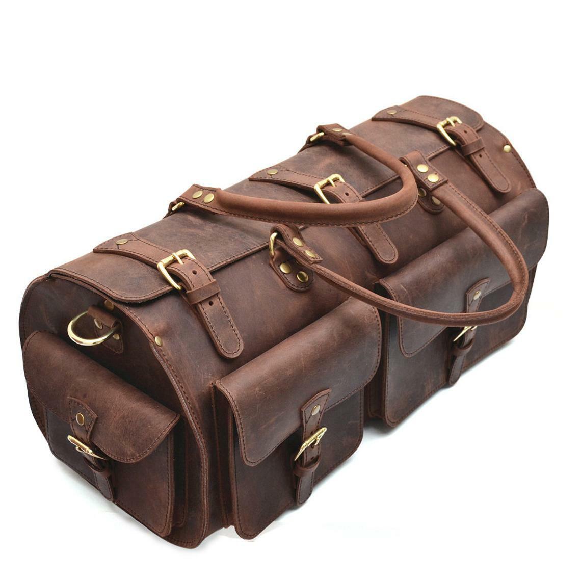 22.5" Leather Duffel Travel Bag