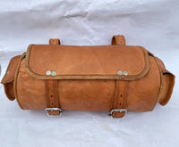 Leather Motorbike front bag with side pockets.