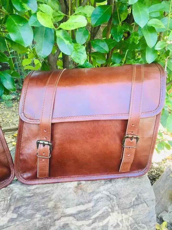 real brown leather motorcycle saddle bags