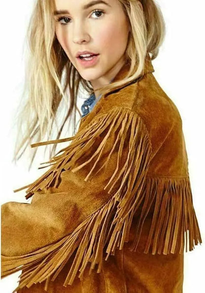 Women's Western Fringe Leather Suede Jacket