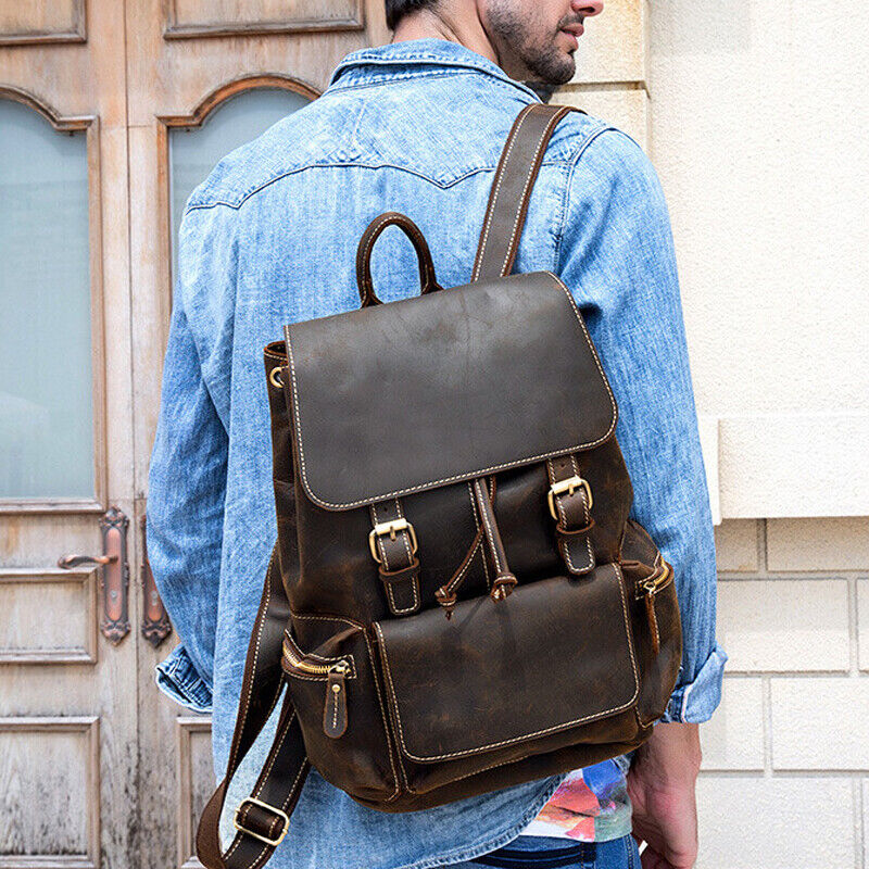 Retro Leather Backpack Laptop