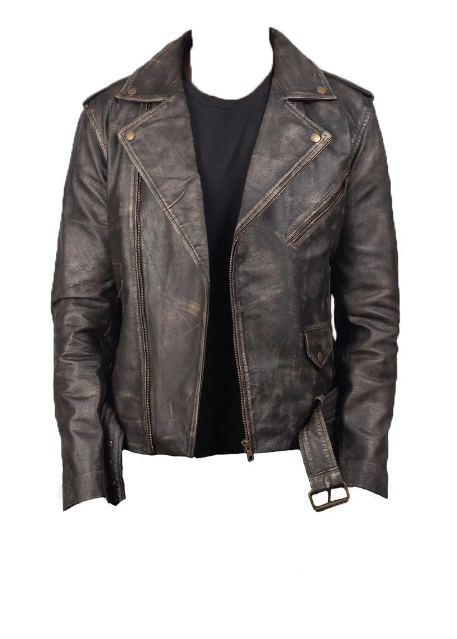 Men Distressed Leather Bomber Motorcycle Jacket