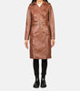 Brown Leather Women Trench Coat