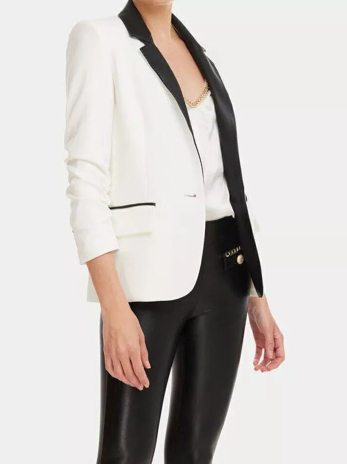 Classic Button Genuine Leather Women's Blazer