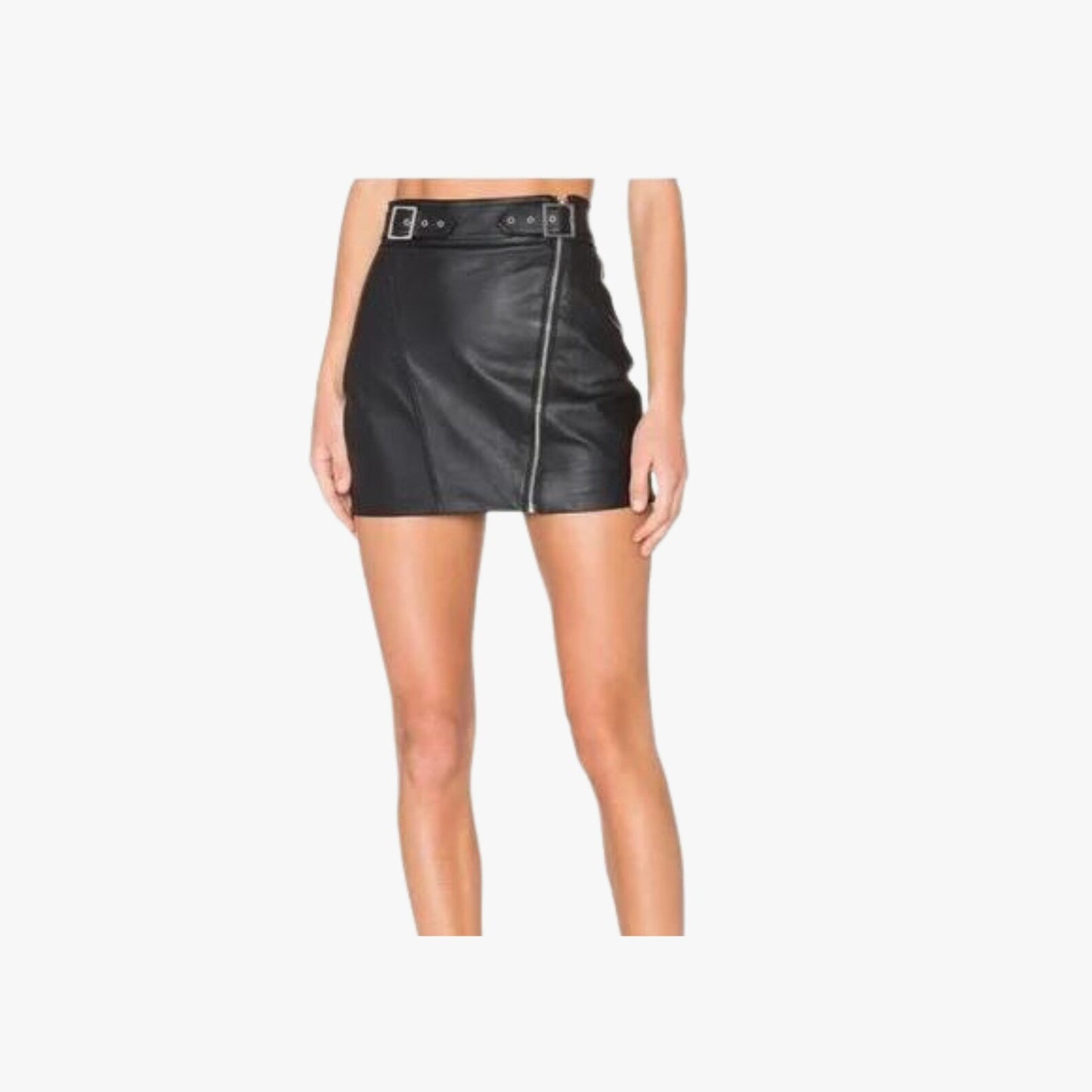 Genuine Leather Skirt with Asymmetrical Cut