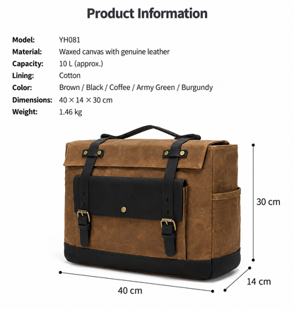 Motorcycle Pannier Bag in Waxed Canvas with Genuine Leather Trim