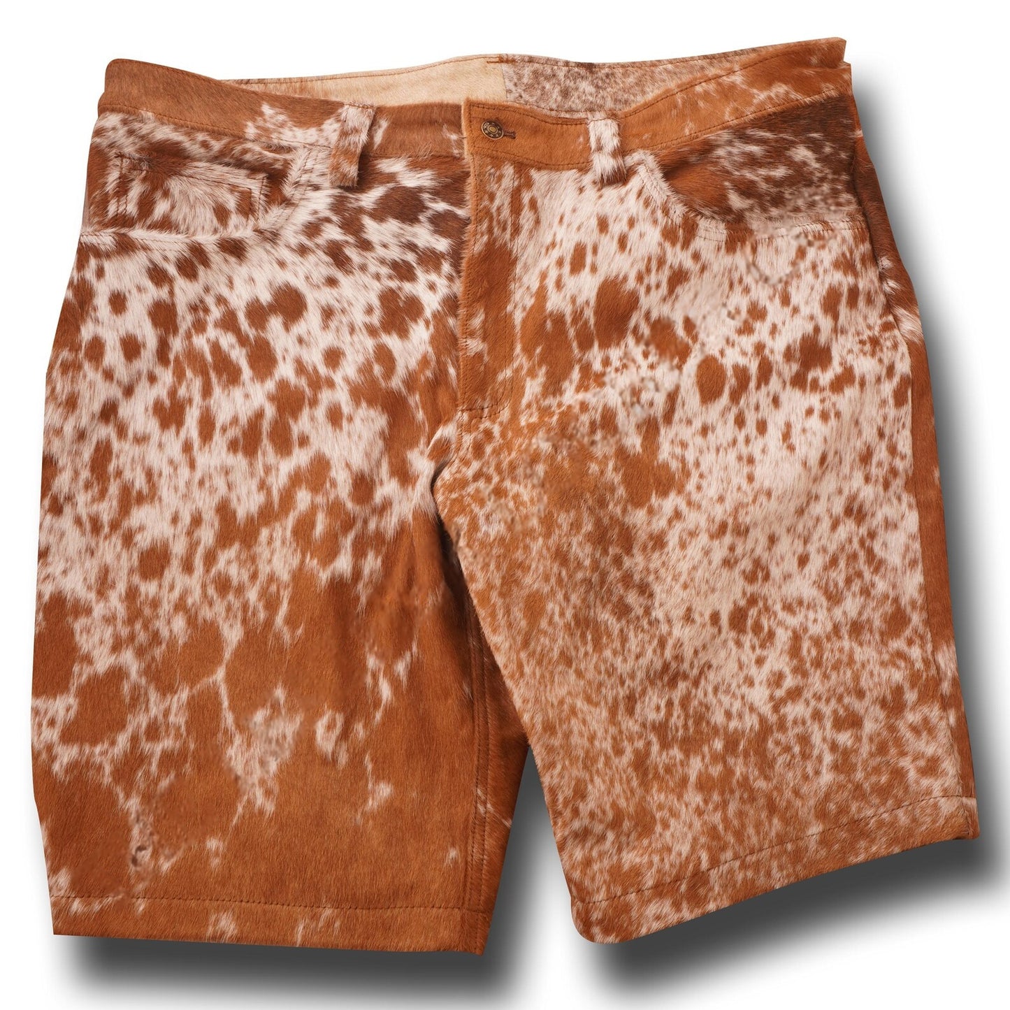 Explore our handmade cowhide shorts for curvy fits—featuring premium brown and white cow skin, plus size waist, and western appeal. These cow fur plus size shorts are bold, rugged, and rodeo ready.

