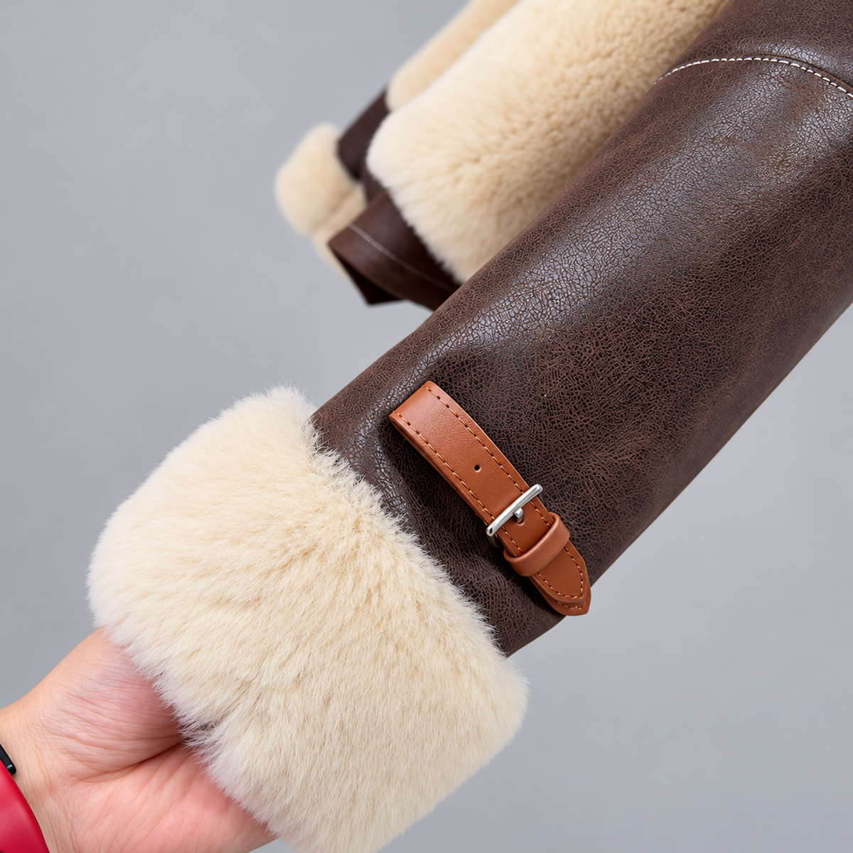 Brown Leather Jacket Women Short Winter Fur Collar Style