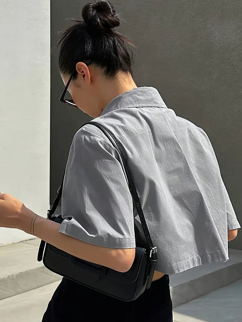 Women Front Pocket Crop Shirts