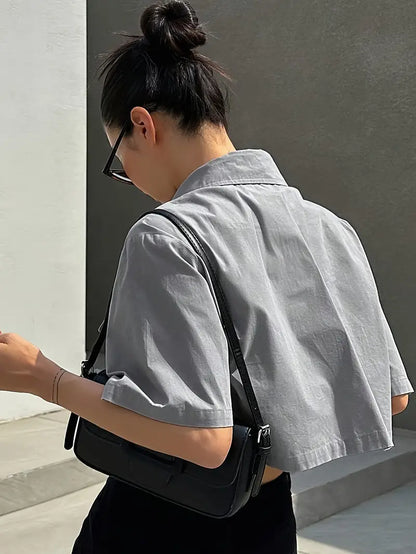 Women Front Pocket Crop Shirts
