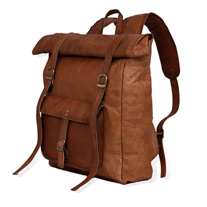 Genuine Roll Up Leather Travel Backpack