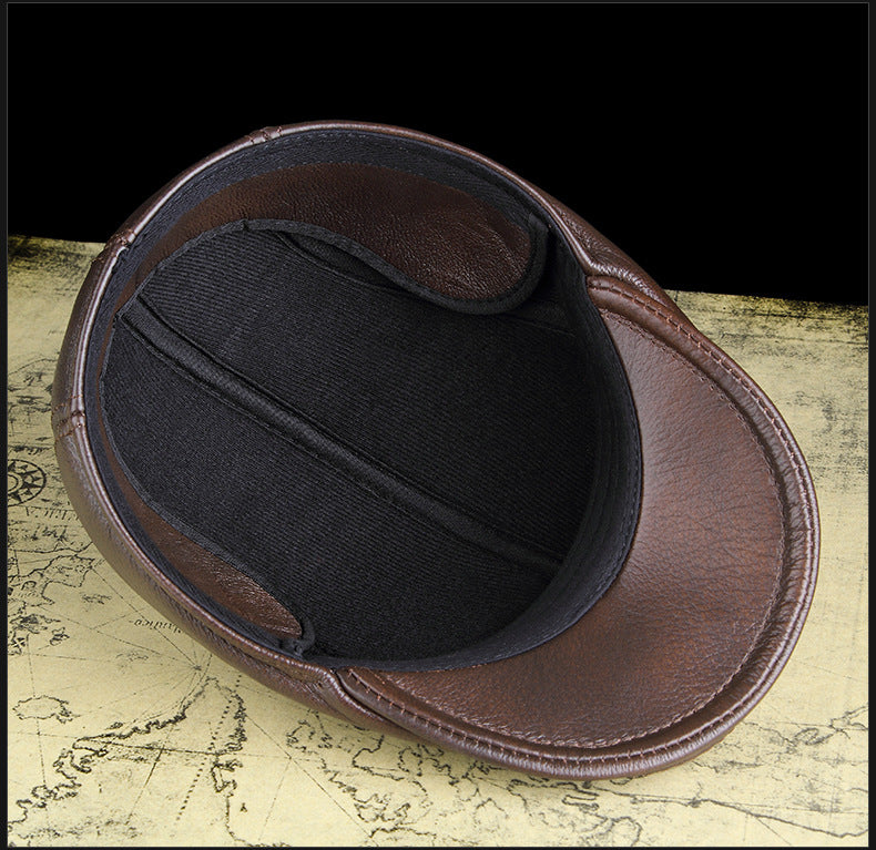 Genuine cowhide leather newsboy cap men