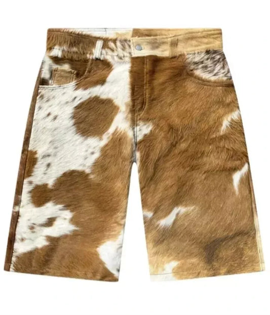 Brown White Hair On Cowhide Shorts