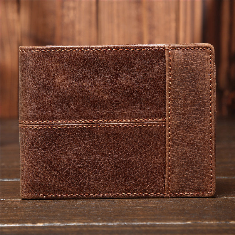 Men’s Genuine Leather Bifold Wallet with ID Window and Zipper Pocket