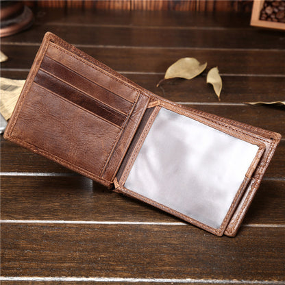Men’s Genuine Leather Bifold Wallet with ID Window and Zipper Pocket
