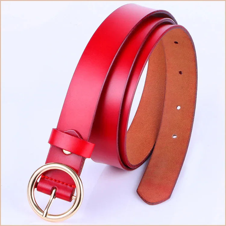 Women's genuine cowhide leather pin buckle belt