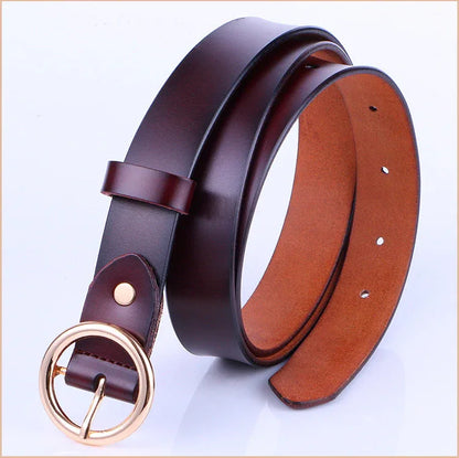 Women's genuine cowhide leather pin buckle belt