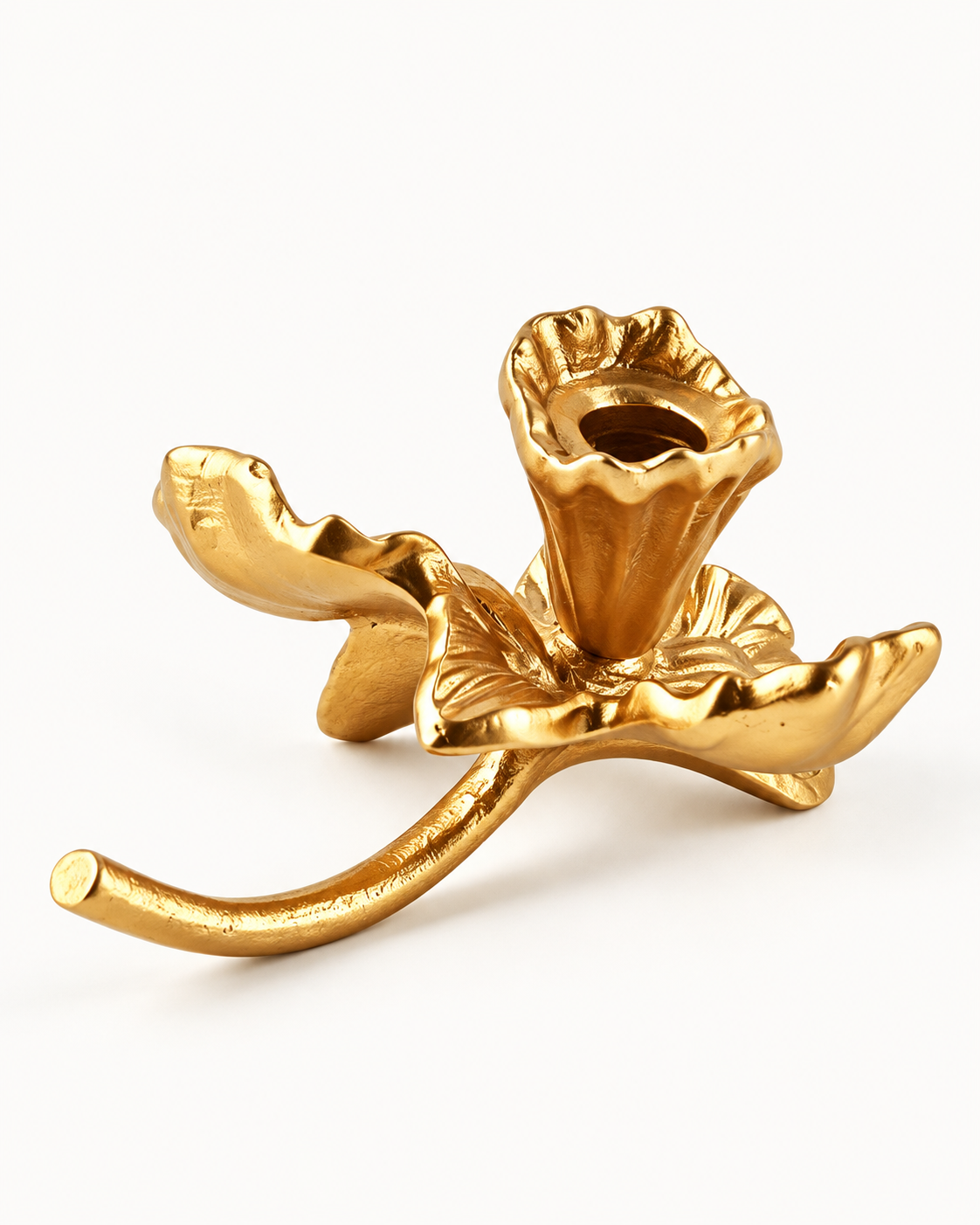 Gold Iris Flower Taper Candle Holder with Sculptural Petal Design