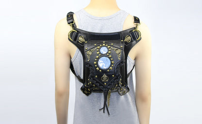Steampunk Shoulder Bag with Chain Harness and Gothic Metal Details