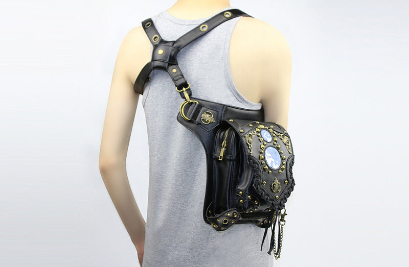 Steampunk Shoulder Bag with Chain Harness and Gothic Metal Details