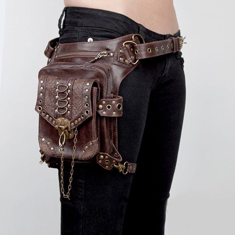 Steampunk Waist Bag with Gothic Chain and Studded Details