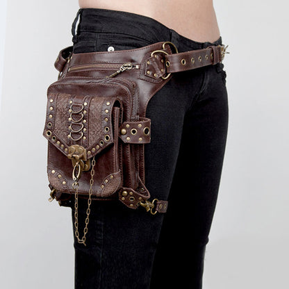 Steampunk Waist Bag with Gothic Chain and Studded Details