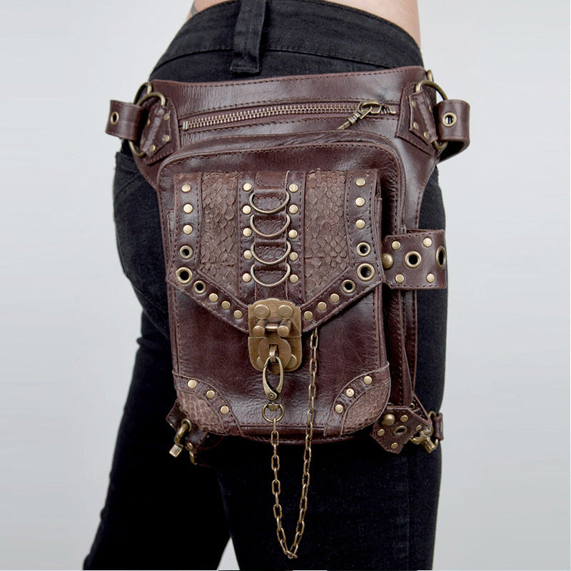 Steampunk Waist Bag with Gothic Chain and Studded Details