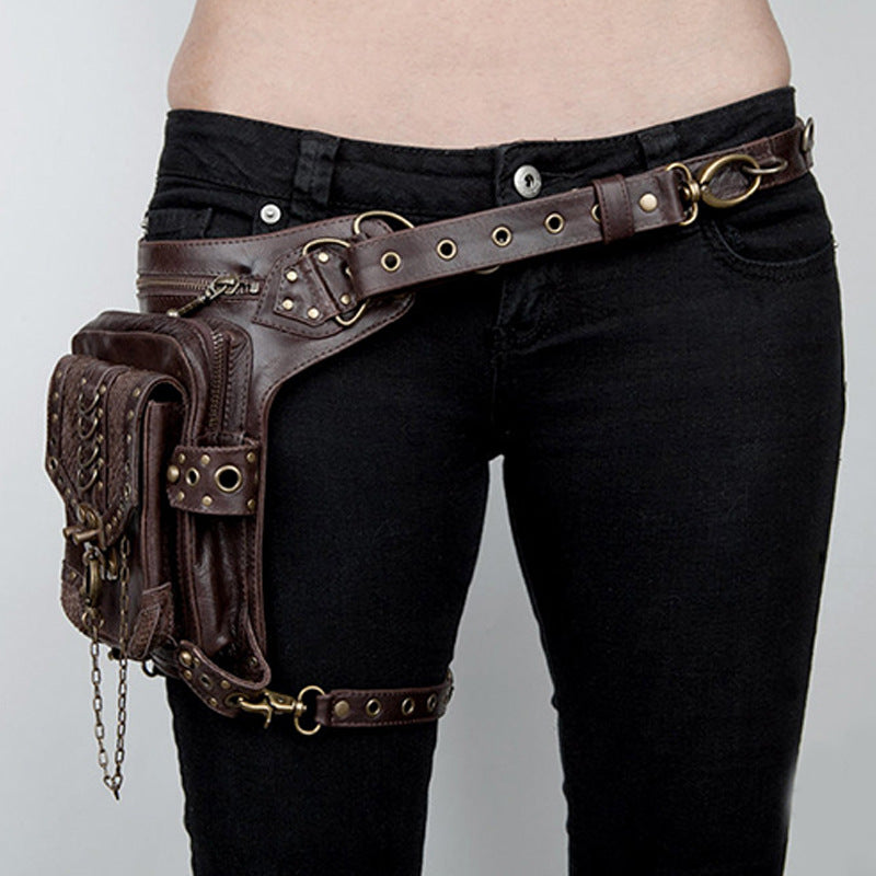 Steampunk Waist Bag with Gothic Chain and Studded Details