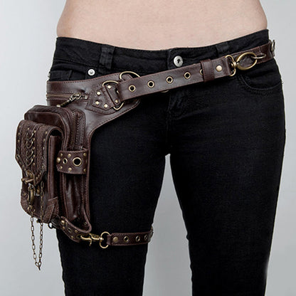 Steampunk Waist Bag with Gothic Chain and Studded Details