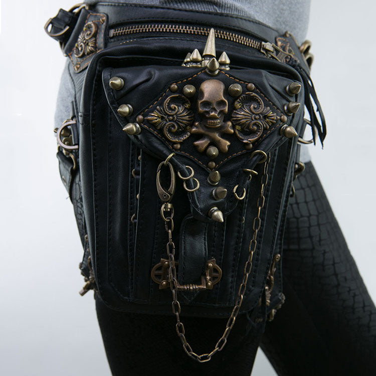 Steampunk Waist Bag with Gothic Chain and Studded Details