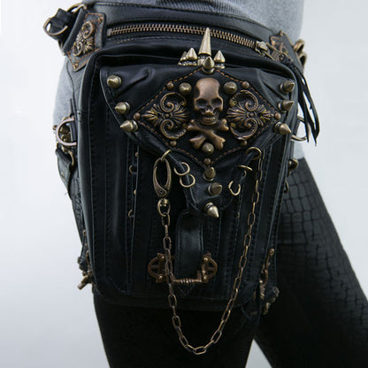 Steampunk Waist Bag with Gothic Chain and Studded Details